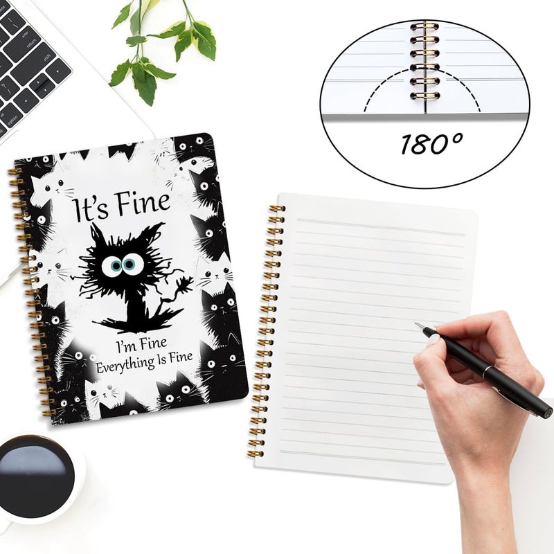 CQM 2 Pcs Funny Cat Spiral Notebook, Cute Funny Gifts Journaling Notebooks for Work, College Ruled Notebook Journal Office Classroom Supplies Motivational Cat Themed Gifts for Women Coworkers - Image 3